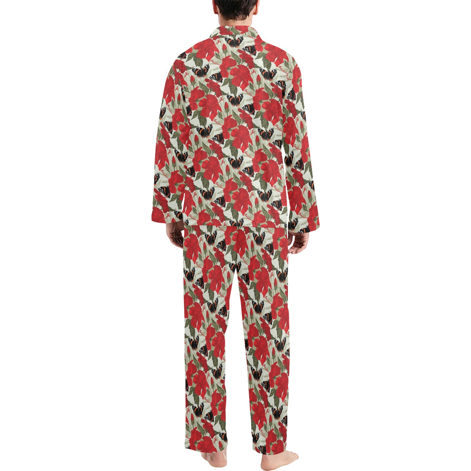 Hibiscus Pattern Print Design 04 Men's Long Pajama Set