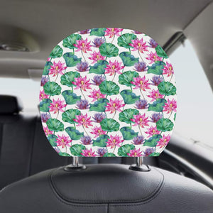 Pink Lotus Waterlily Pattern Car Headrest Cover