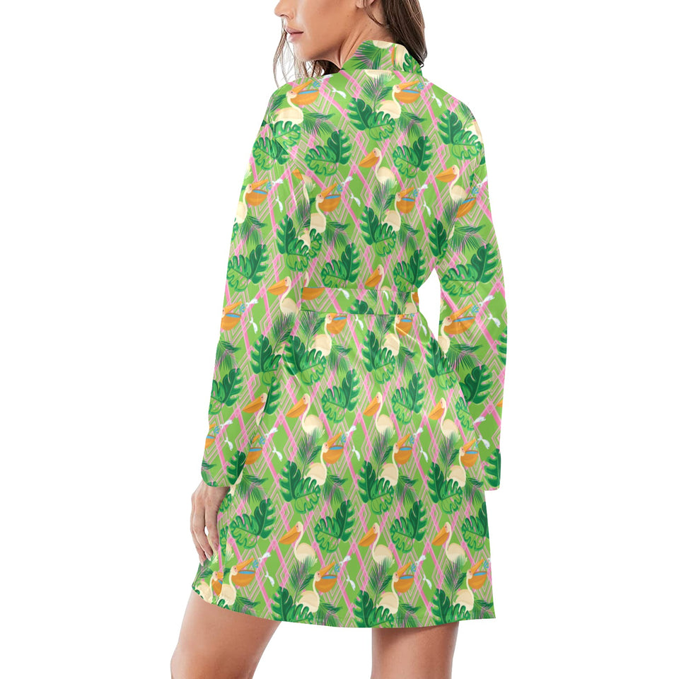 Pelican Pattern Print Design 05 Women's Long Sleeve Belted Night Robe