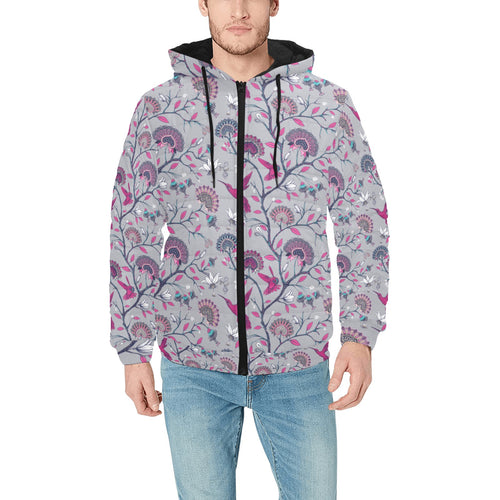 Hummingbird Pattern Print Design 04 Men's Padded Hooded Jacket(ModelH42)