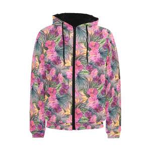 Hibiscus Pattern Print Design 03 Men's Padded Hooded Jacket(ModelH42)