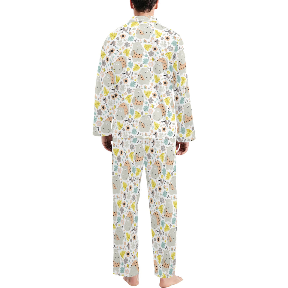 Hippopotamus Pattern Print Design 05 Men's Long Pajama Set