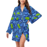 Blueberry Pattern Background Women's Long Sleeve Belted Night Robe