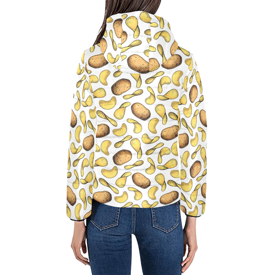 Potato Chips Pattern Print Design 01 Women's Padded Hooded Jacket