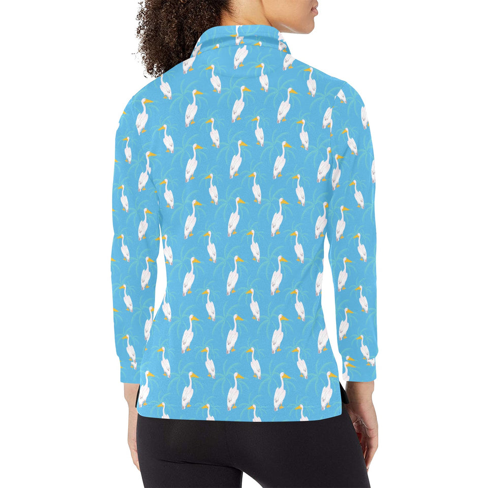 Pelican Pattern Print Design 02 Women's Long Sleeve Polo Shirt