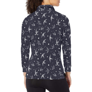 Swallow Pattern Print Design 02 Women's Long Sleeve Polo Shirt