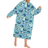 Swallow Pattern Print Design 05 Blanket Robe with Sleeves