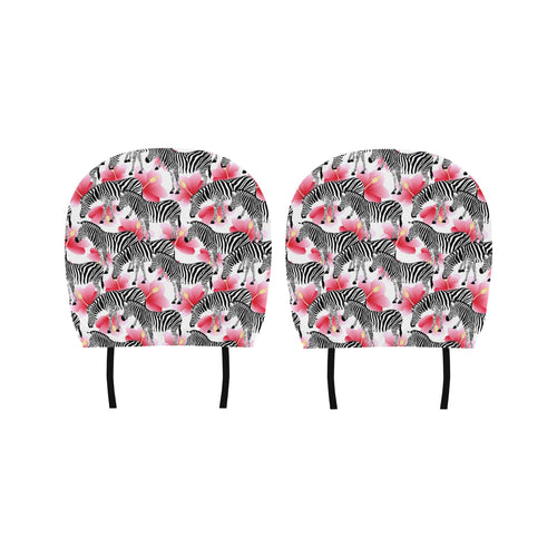 Zebra Red Hibiscus Pattern Car Headrest Cover