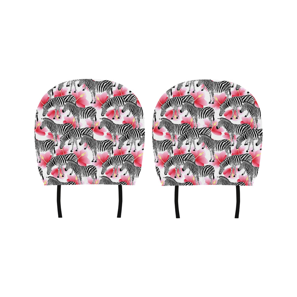 Zebra Red Hibiscus Pattern Car Headrest Cover