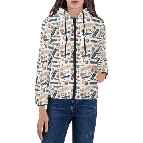 Skate Board Pattern Print Design 01 Women's Padded Hooded Jacket