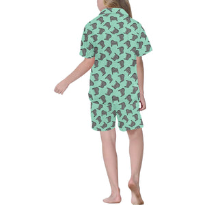 Piano Pattern Print Design 04 Kids' Boys' Girls' V-Neck Short Pajama Set