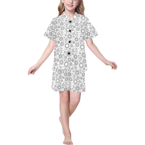 Gear Pattern Print Design 03 Kids' Boys' Girls' V-Neck Short Pajama Set