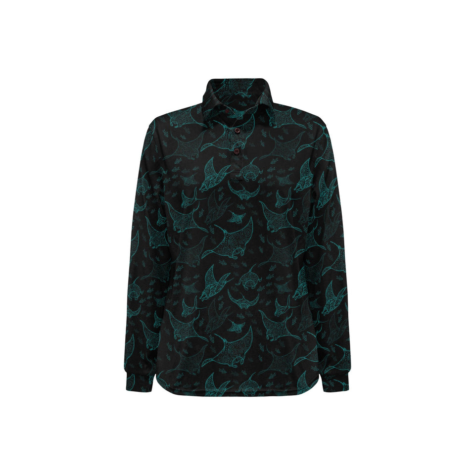 Stingray Pattern Print Design 02 Women's Long Sleeve Polo Shirt