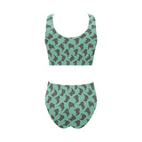 Piano Pattern Print Design 04 Chest Bowknot High Waisted Bikini Swimsuit