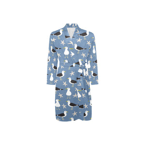 Seagull Pattern Print Design 01 Men's Long Sleeve Belted Night Robe