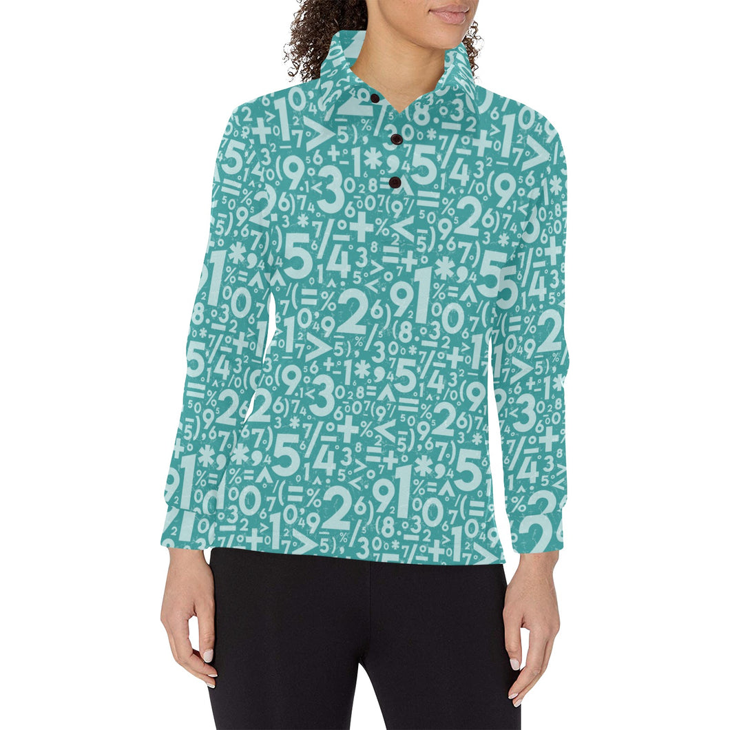 Math Pattern Print Design 05 Women's Long Sleeve Polo Shirt