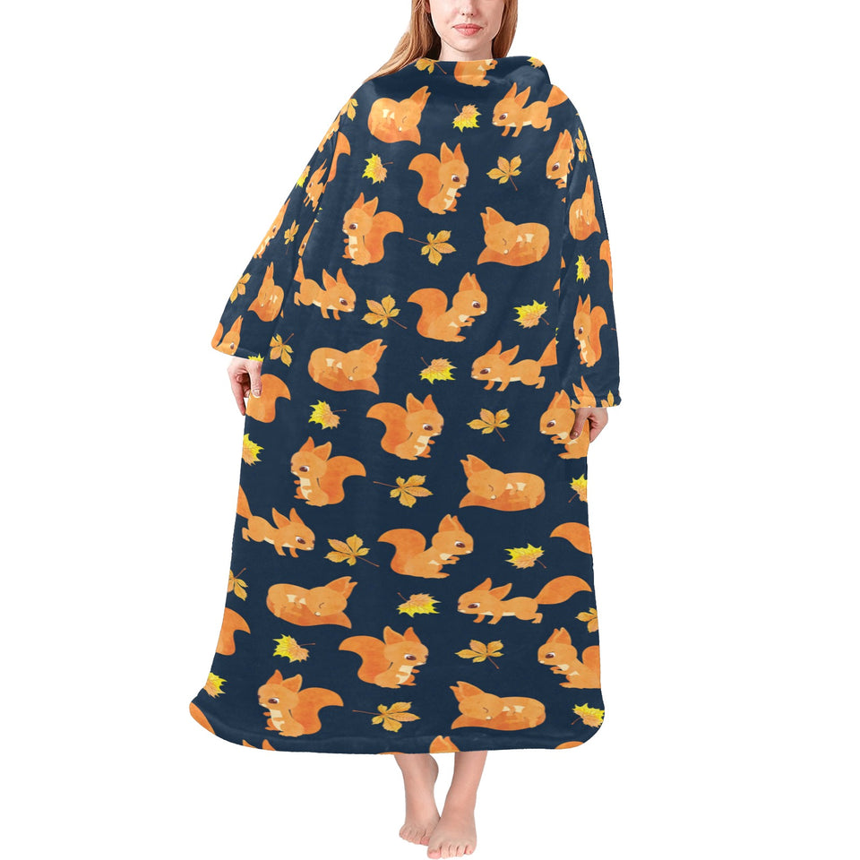 Squirrel Pattern Print Design 05 Blanket Robe with Sleeves