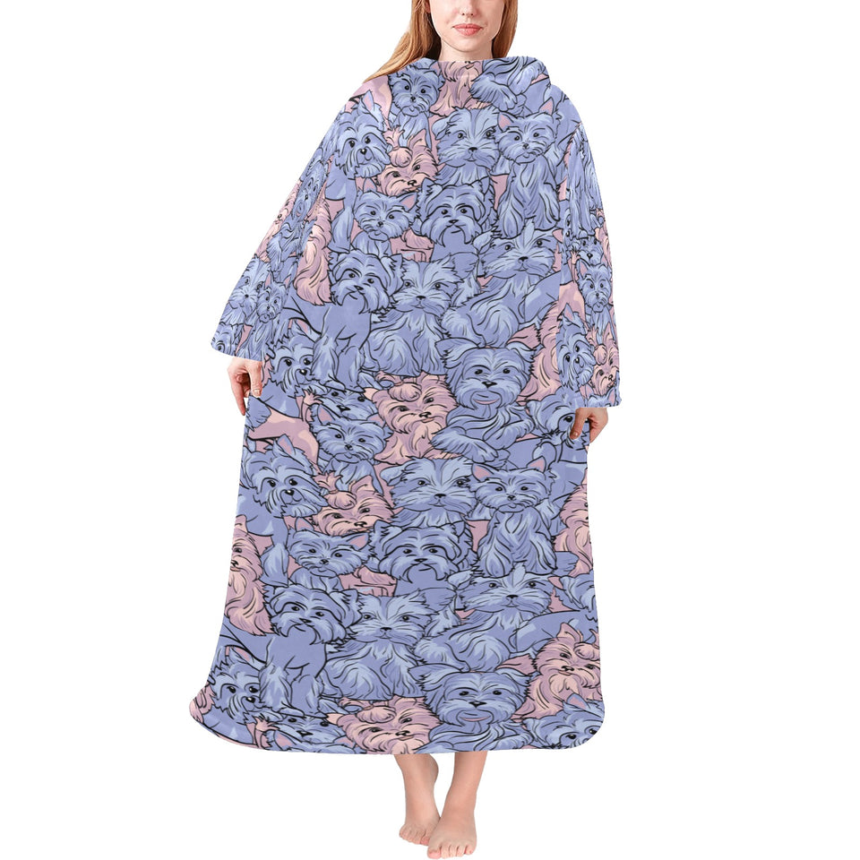 Yorkshire Terrier Pattern Print Design 02 Blanket Robe with Sleeves