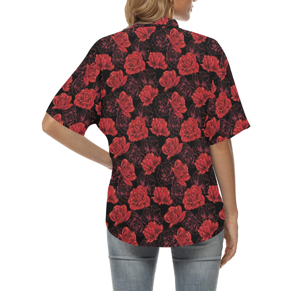 Rose Pattern Print Design 01 Women's All Over Print Hawaiian Shirt