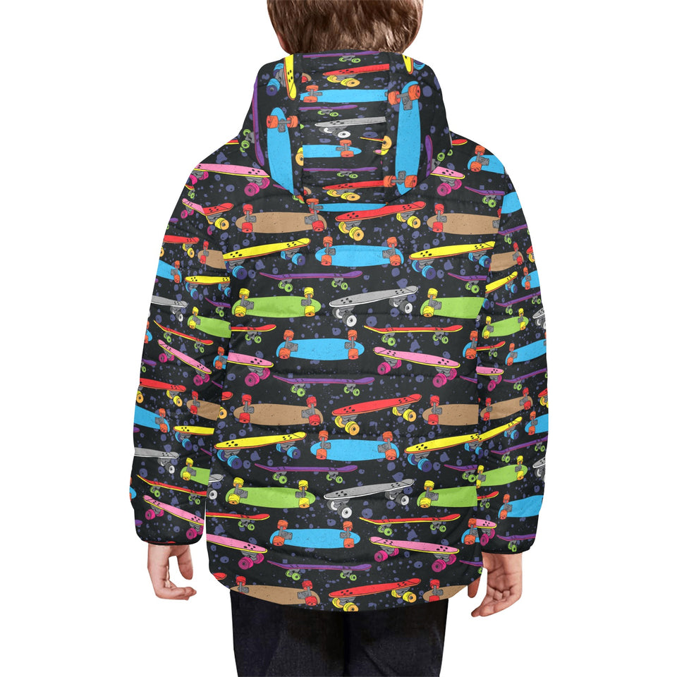 Skate Board Pattern Print Design 03 Kids' Boys' Girls' Padded Hooded Jacket