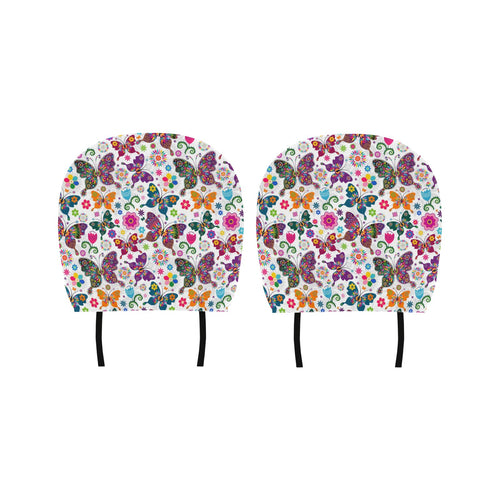 Colorful Butterfly Flower Pattern Car Headrest Cover