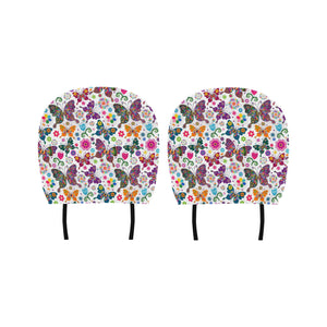 Colorful Butterfly Flower Pattern Car Headrest Cover