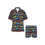 Skate Board Pattern Print Design 03 Women's V-Neck Short Pajama Set