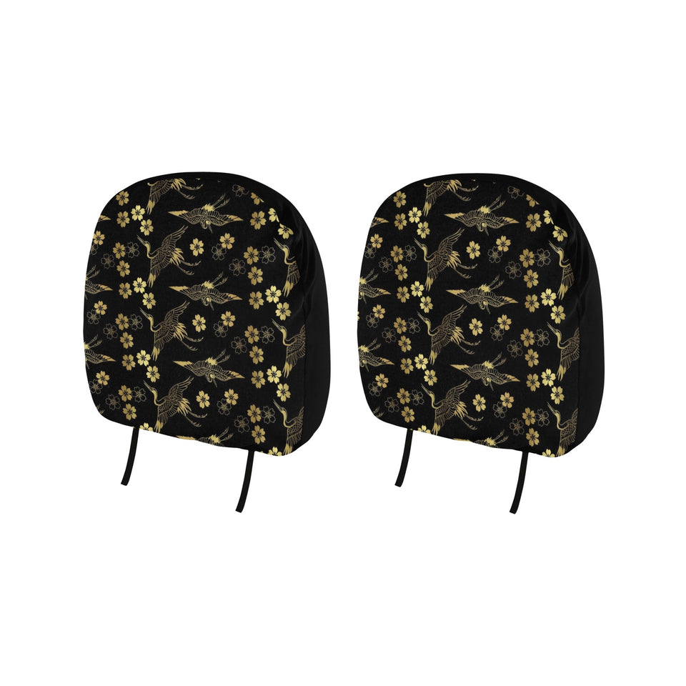 Gold Japanese Theme Pattern Car Headrest Cover