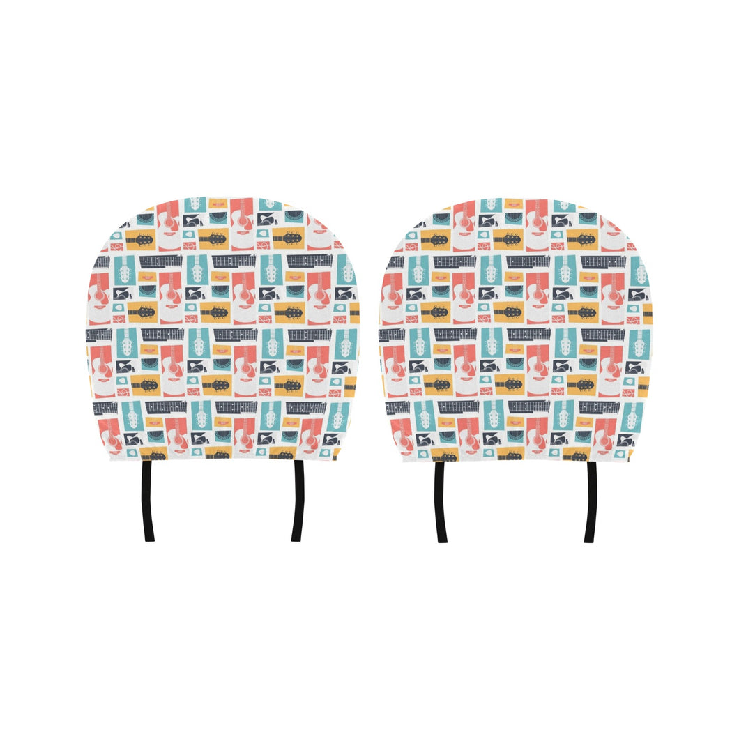 Guitar Pattern Background Car Headrest Cover