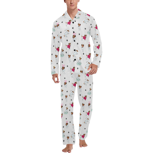 Jack Russel Pattern Print Design 03 Men's Long Pajama Set