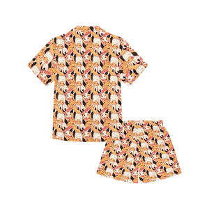 Squirrel Pattern Print Design 04 Kids' Boys' Girls' V-Neck Short Pajama Set