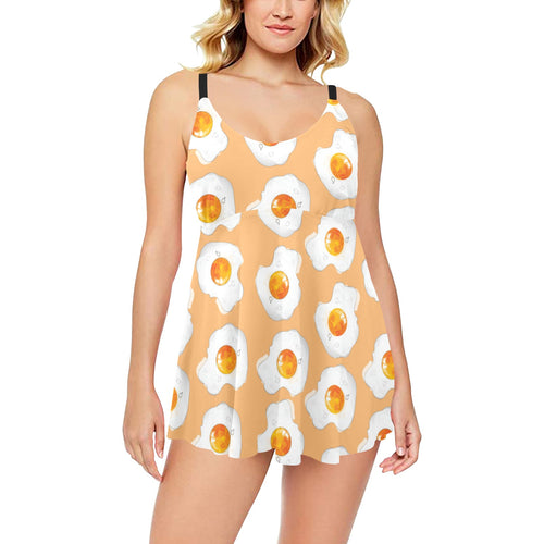 Fried Eggs Pattern Print Design 01 Chest Sexy Pleated Two Piece Swim Dress