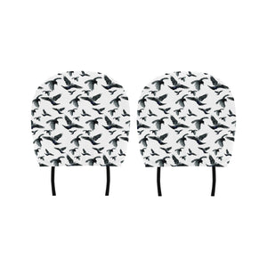 Crow Water Color Pattern Car Headrest Cover