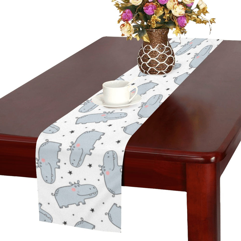 Hippopotamus Pattern Print Design 01 Table Runner