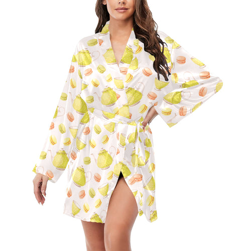 Tea pots Pattern Print Design 03 Women's Long Sleeve Belted Night Robe