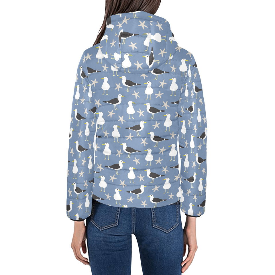 Seagull Pattern Print Design 01 Women's Padded Hooded Jacket