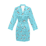 Piano Pattern Print Design 01 Women's Long Sleeve Belted Night Robe