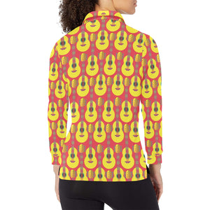 Classic Guitar Theme Pattern Women's Long Sleeve Polo Shirt