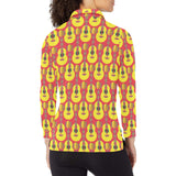 Classic Guitar Theme Pattern Women's Long Sleeve Polo Shirt