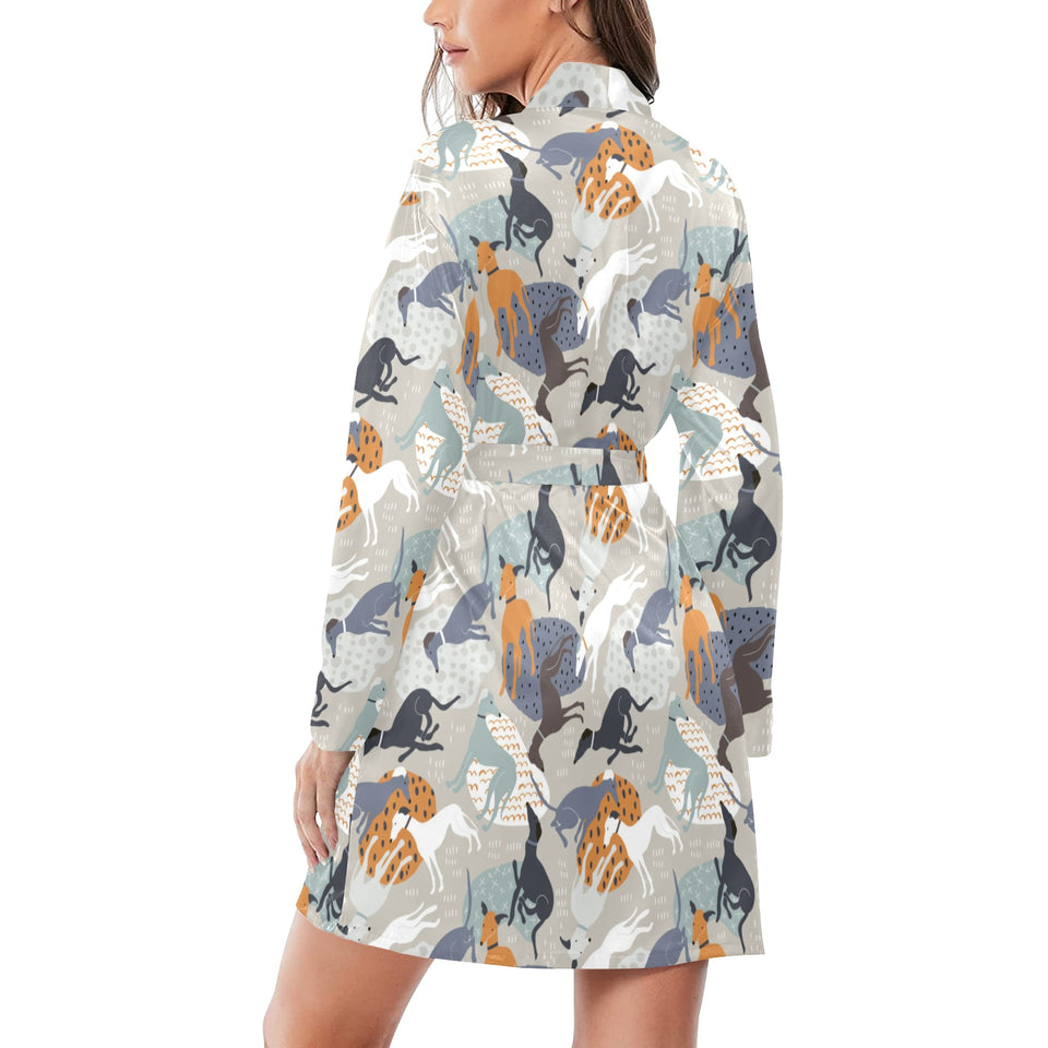 Greyhound Pattern Print Design 04 Women's Long Sleeve Belted Night Robe