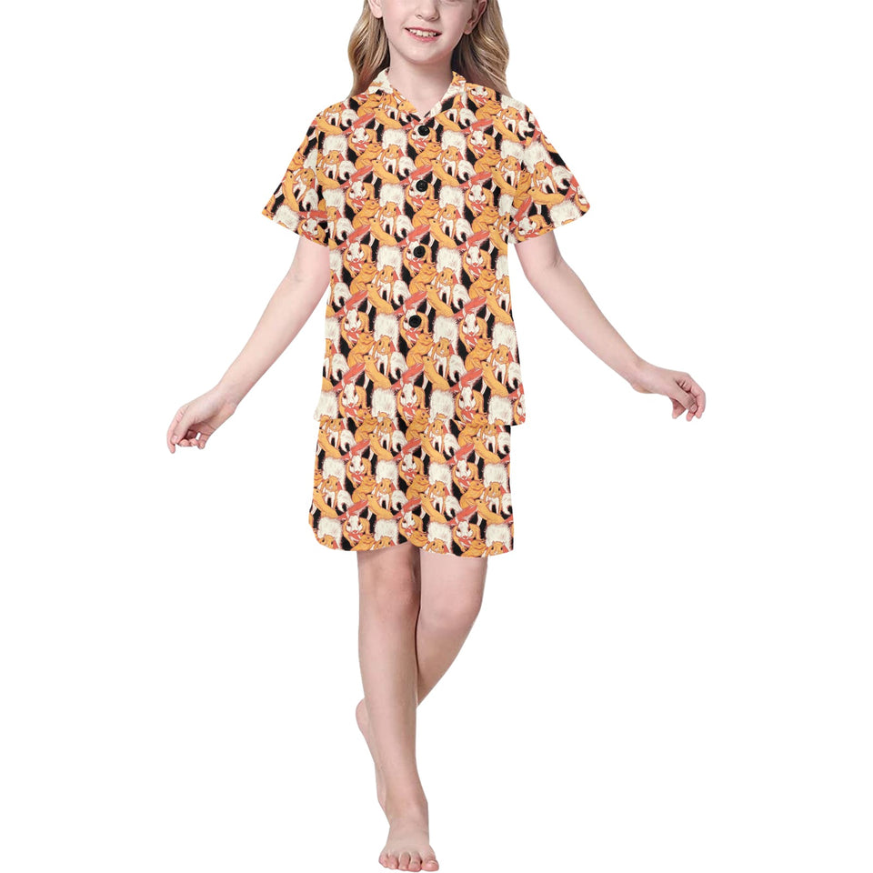 Squirrel Pattern Print Design 04 Kids' Boys' Girls' V-Neck Short Pajama Set