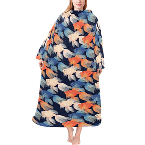 Goldfish Pattern Print Design 04 Blanket Robe with Sleeves