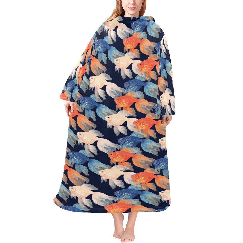 Goldfish Pattern Print Design 04 Blanket Robe with Sleeves