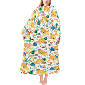 Lion Pattern Print Design 02 Blanket Robe with Sleeves