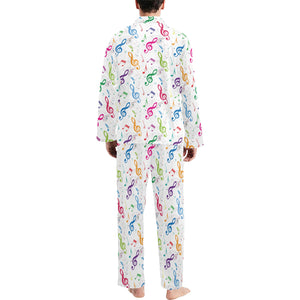 Music Notes Pattern Print Design 02 Men's Long Pajama Set