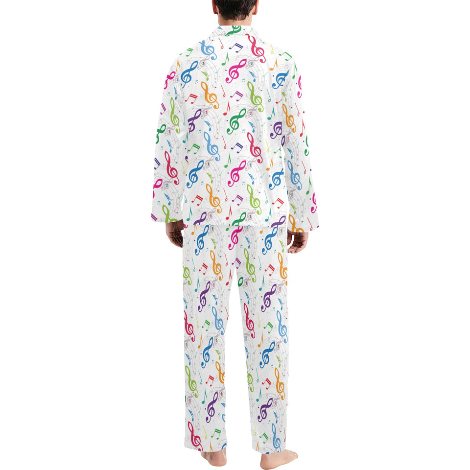 Music Notes Pattern Print Design 02 Men's Long Pajama Set