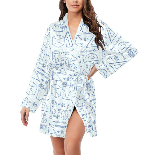 Math Pattern Print Design 03 Women's Long Sleeve Belted Night Robe