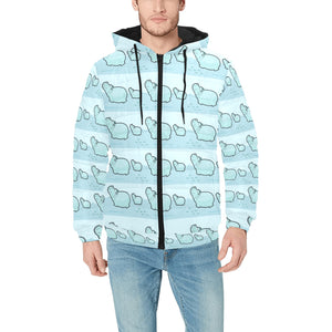 Hippopotamus Pattern Print Design 02 Men's Padded Hooded Jacket(ModelH42)