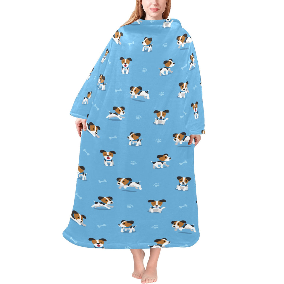 Jack Russel Pattern Print Design 04 Blanket Robe with Sleeves