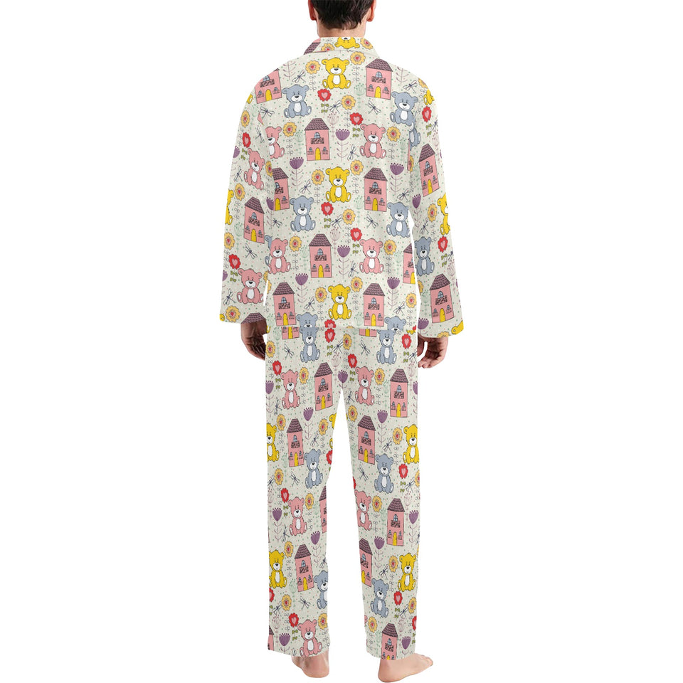 Teddy Bear Pattern Print Design 04 Men's Long Pajama Set